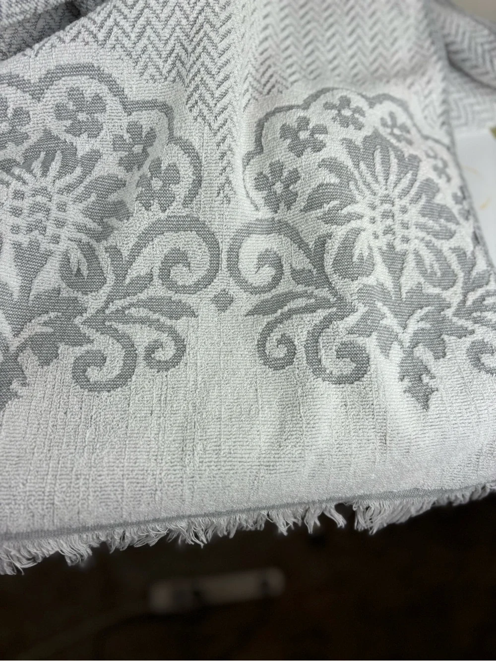 Common Thread Shower Curtain/Grey Medallion Raised Boarder Design-Cotton Towel